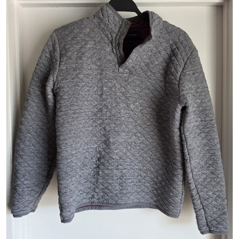 Lucky Brand Pullover Sweater Men S Gray Quilted Collared Long Sleeve Top